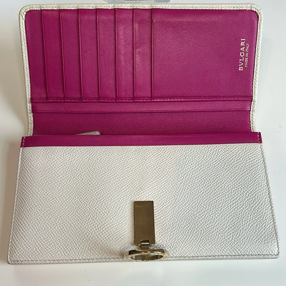 BVLGARI Cream & Pink Leather Long Wallet Retail $485 EUC